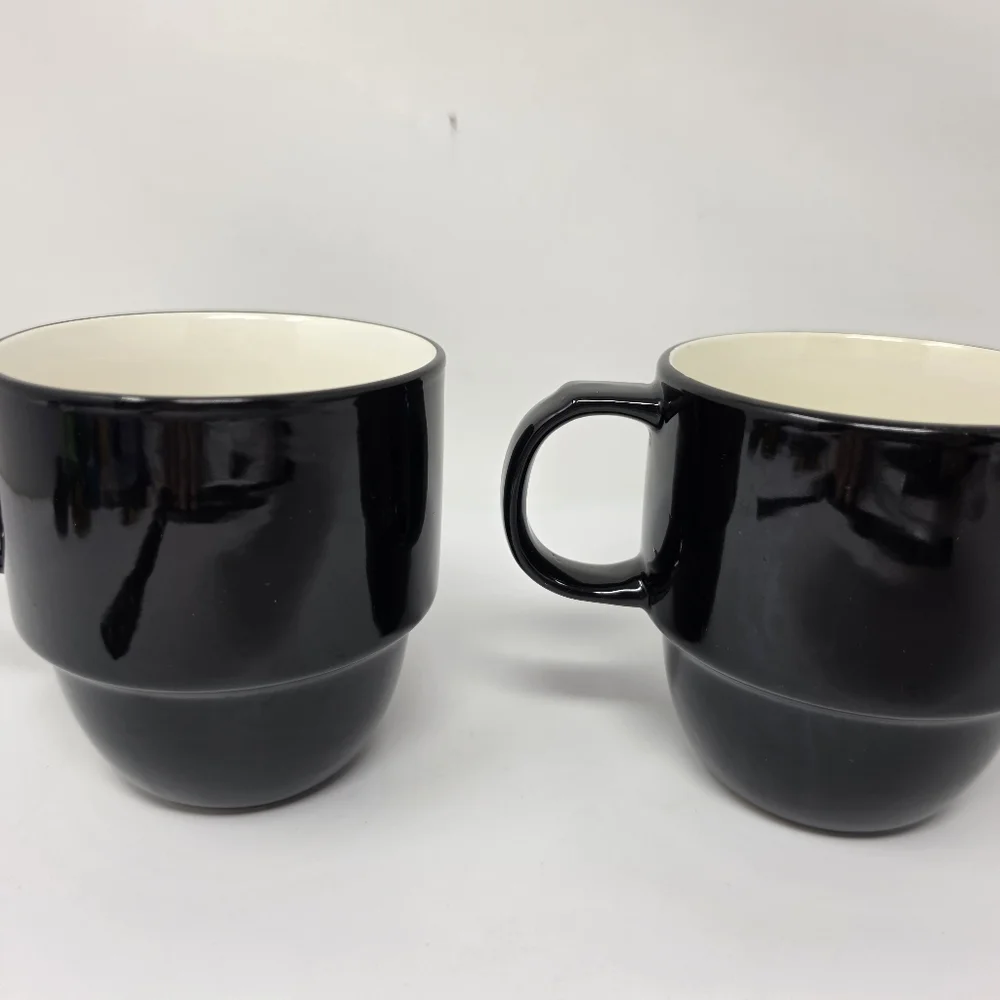 Coffee Cup Mug Stack Stackable Black Set of 2